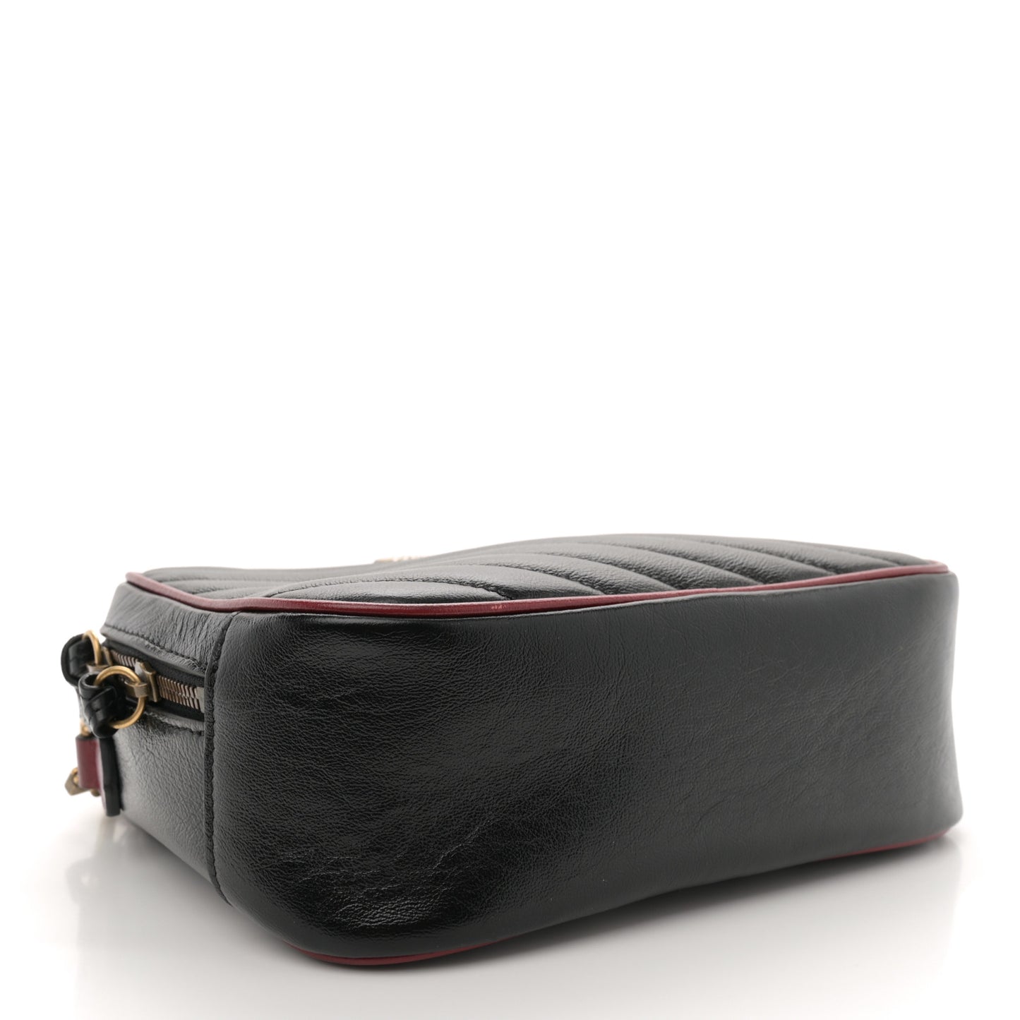 Vintage Effect Calfskin Matelasse Diagonal Small Torchon GG Marmont Bamboo Top Handle Shoulder Bag Black Romantic Cherry