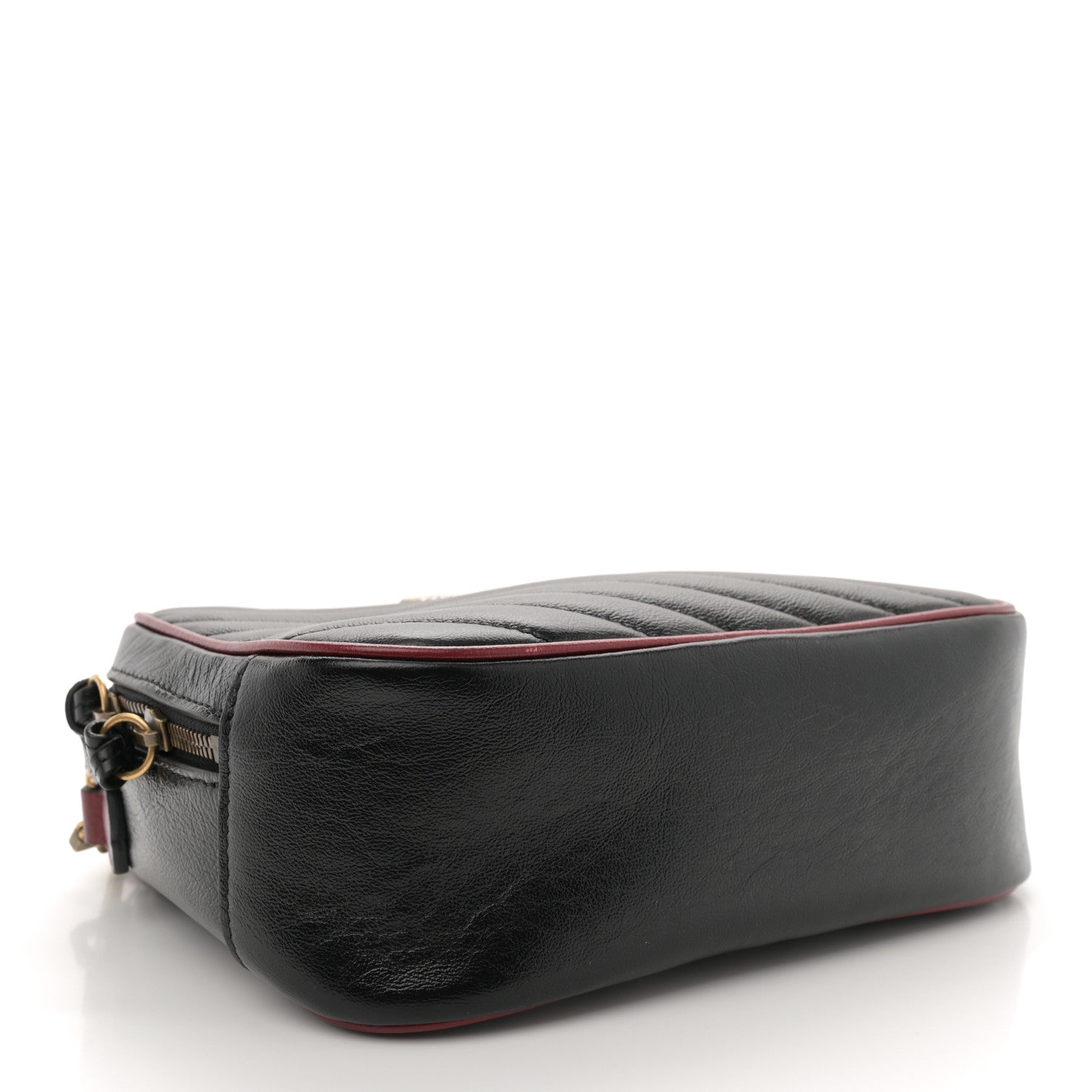Gucci Vintage Effect Calfskin Matelasse Diagonal Small Torchon GG Marmont Bamboo Top Handle Shoulder Bag Black Romantic Cherry 4 of 11