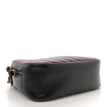 Gucci Vintage Effect Calfskin Matelasse Diagonal Small Torchon GG Marmont Bamboo Top Handle Shoulder Bag Black Romantic Cherry 4 of 11