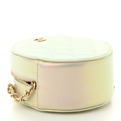 Chanel Iridescent Lambskin Quilted Round Clutch With Chain Ivory 3 of 10