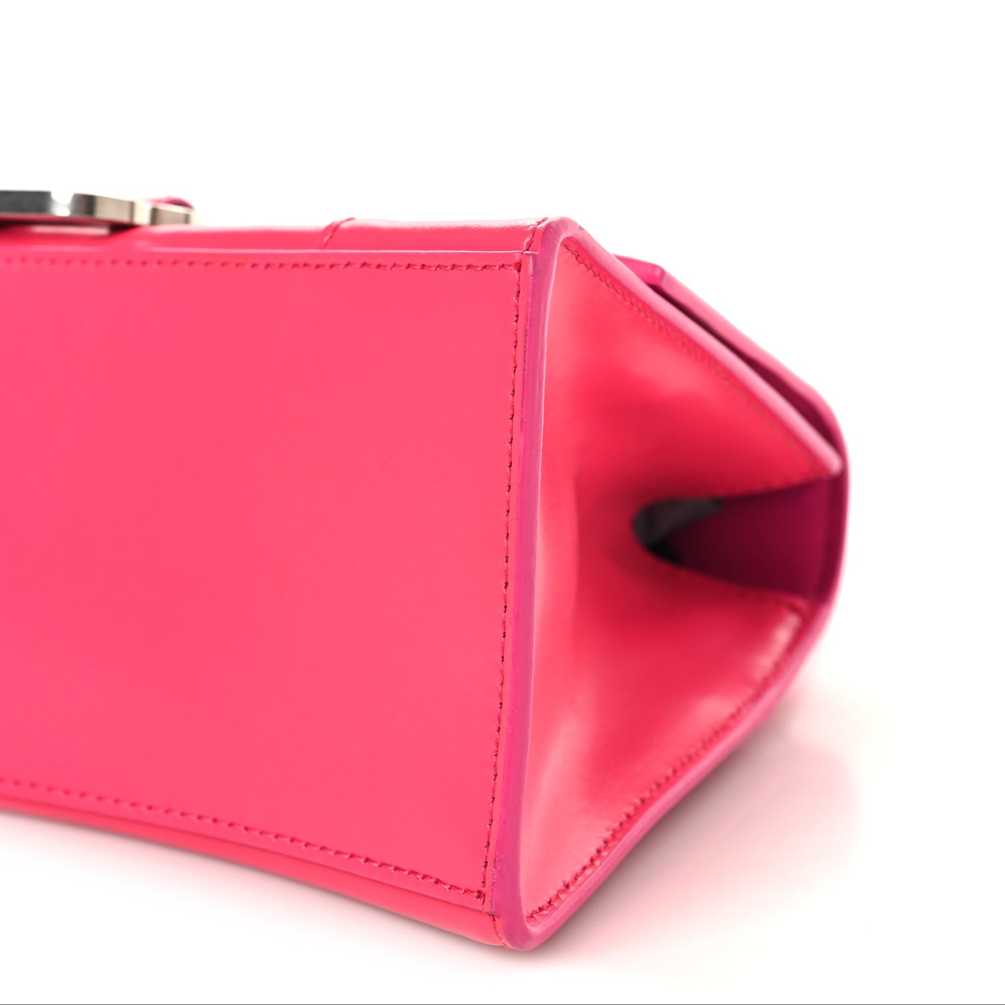 Shiny Box Calfskin Small Hourglass Top Handle Bag Acid Fuchsia