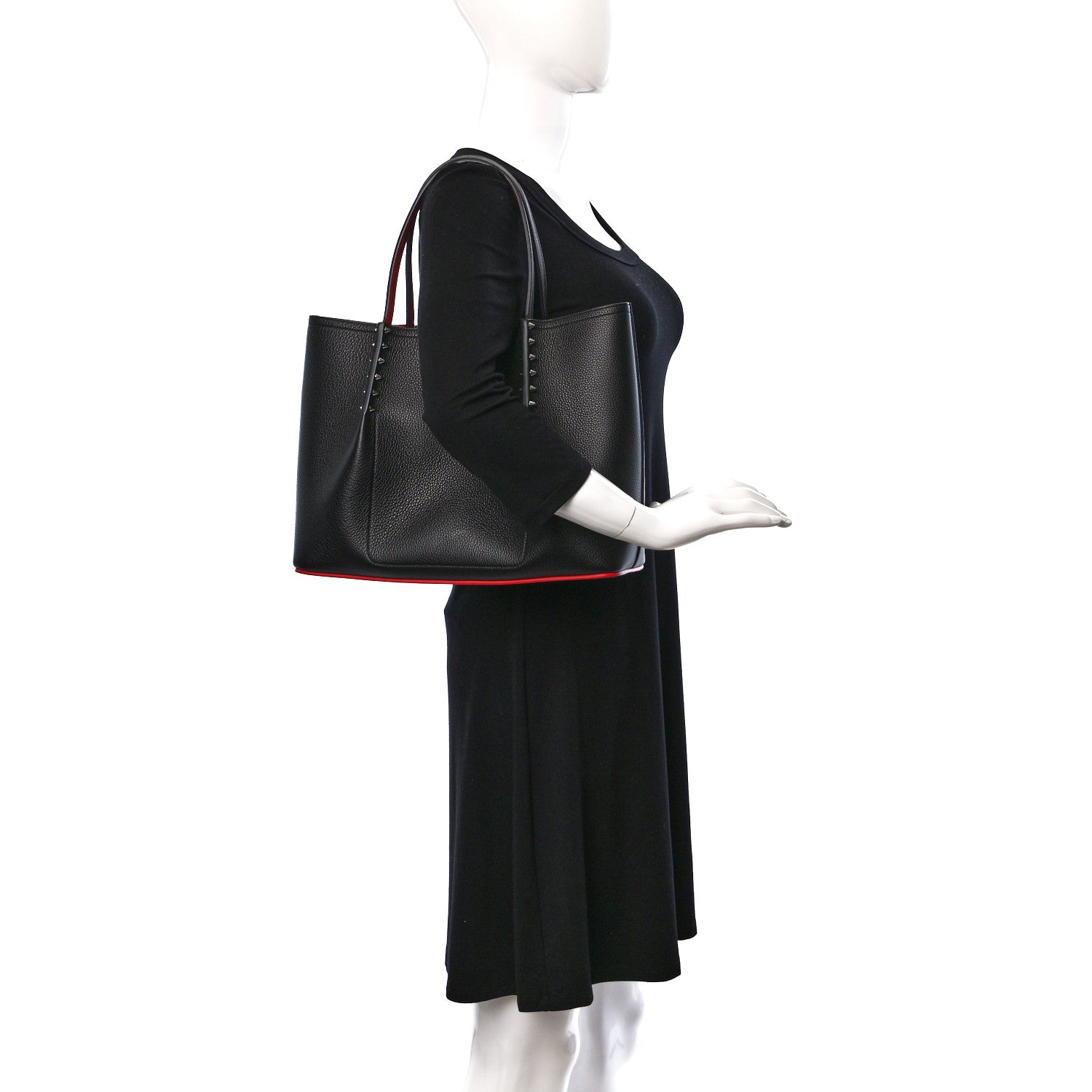 Christian Louboutin Calfskin Spiked Small Cabarock Shopper Tote Black 2 of 12