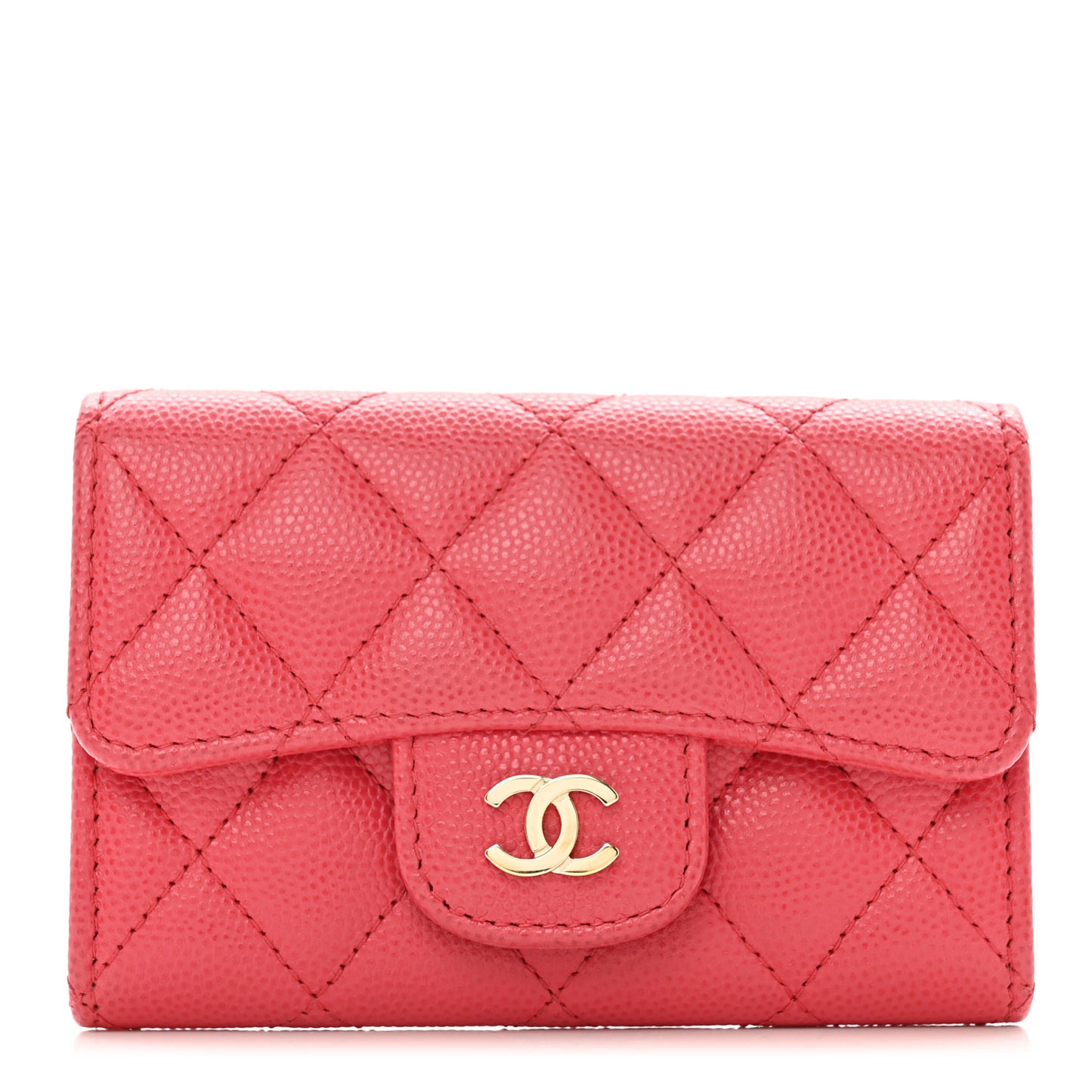 Caviar Quilted Flap Card Holder Pink