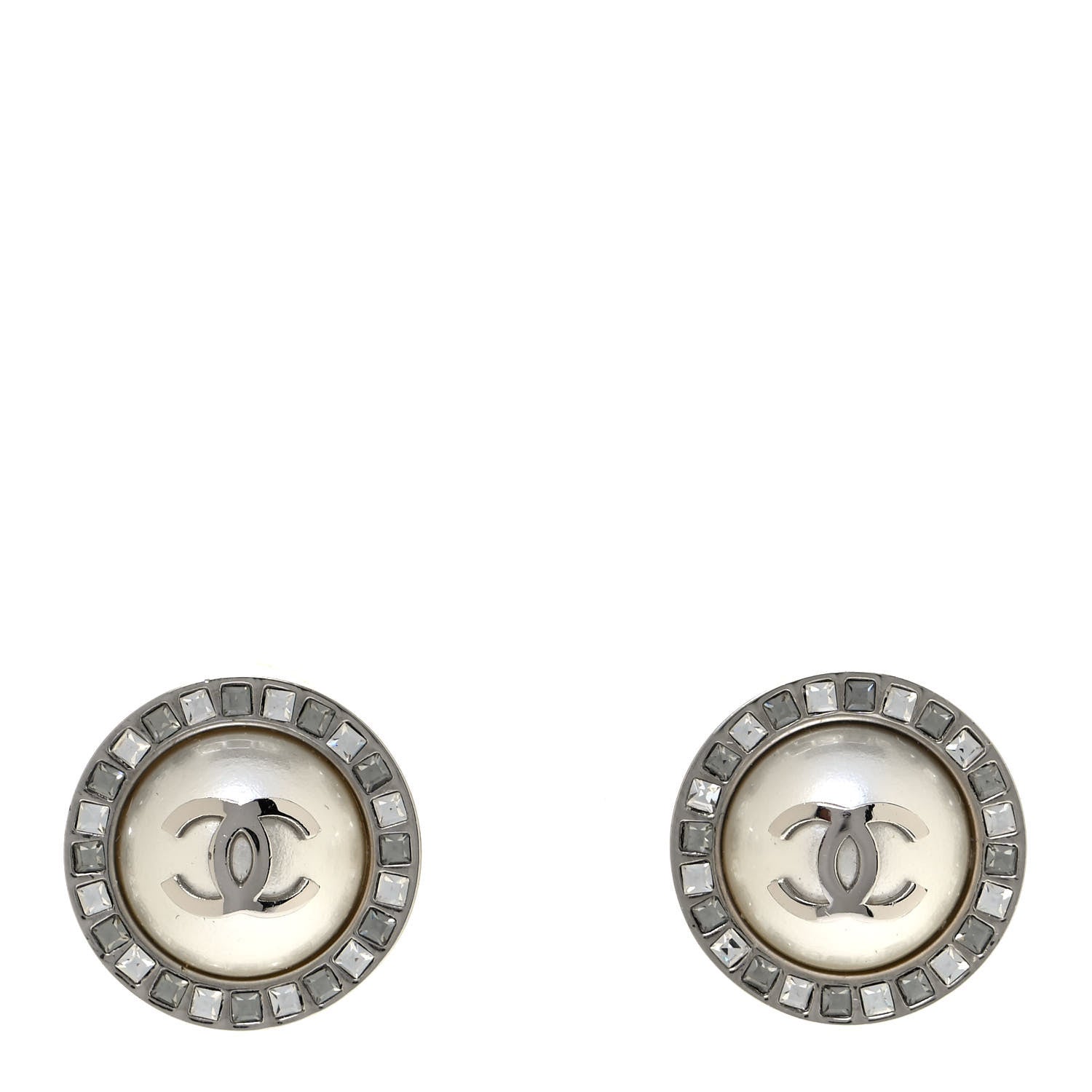 Chanel Pearl Baguette CC Round Earrings Silver 1 of 4
