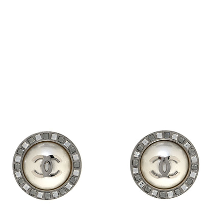 Chanel Pearl Baguette CC Round Earrings Silver 1 of 4