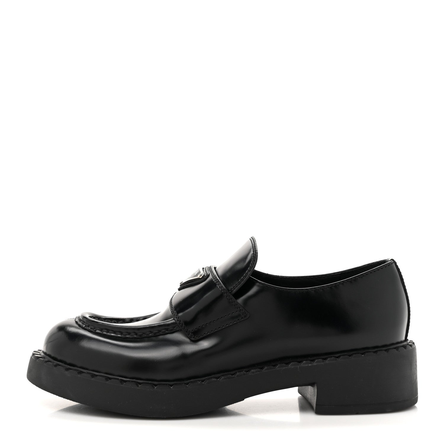 Prada Spazzolato Metal Triangle Logo 50mm Loafers 38 Black 1 of 13