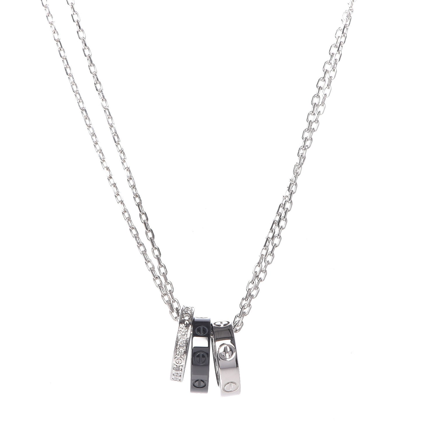 18K White Gold Ceramic Diamond Three Ring LOVE Necklace