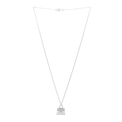 Hermes 18K White Gold Diamond Birkin Amulette Pendant Necklace 3 of 6