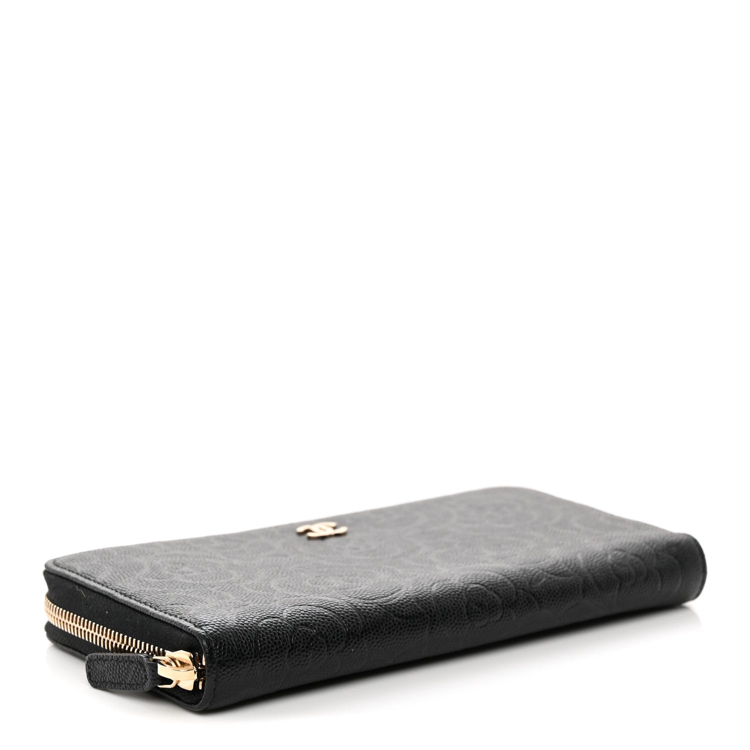Chanel Caviar Camellia Embossed Large Zip Around Gusset Wallet Black 4 of 7