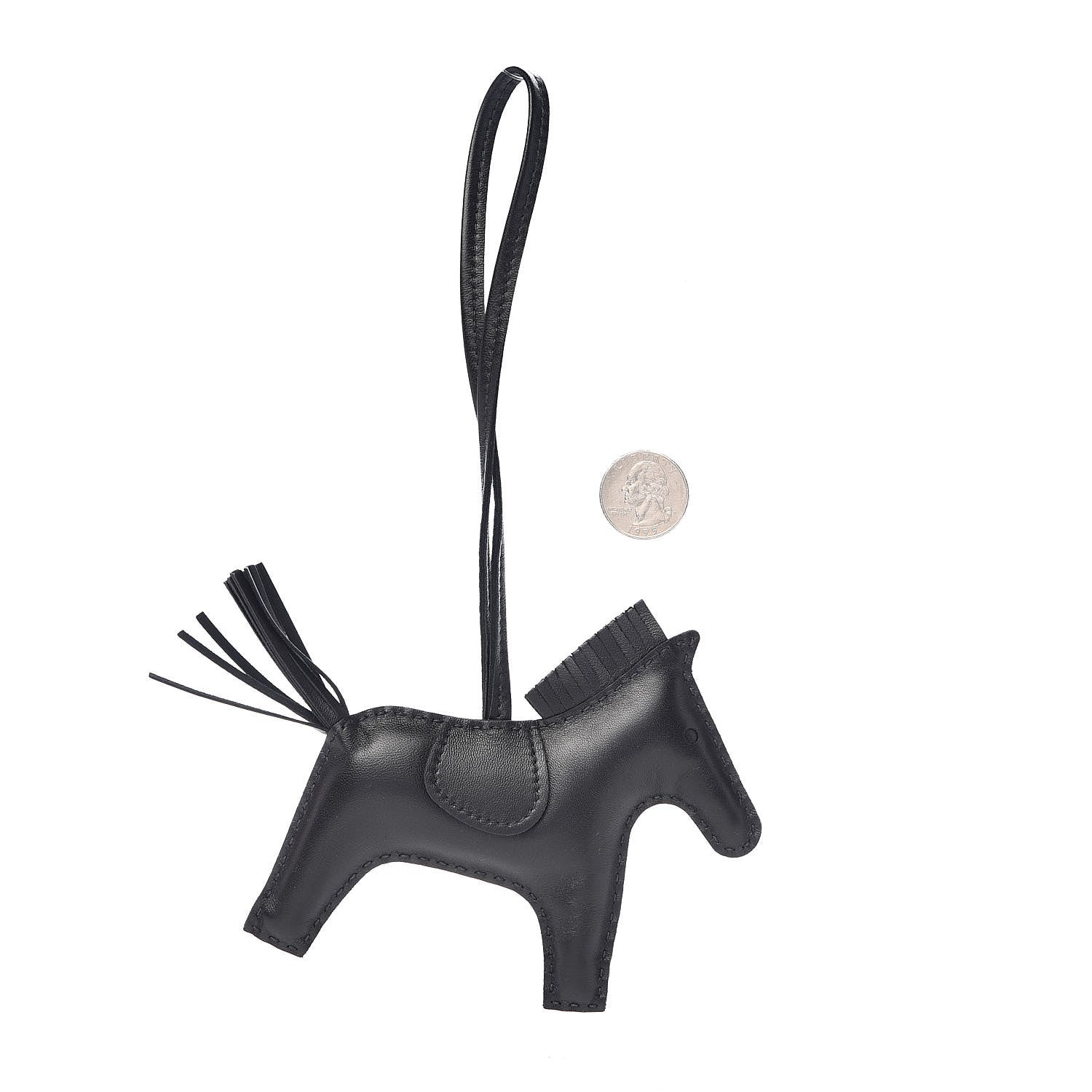 Hermes Milo Lambskin Grigri Rodeo Horse Bag Charm MM So Black 2 of 4