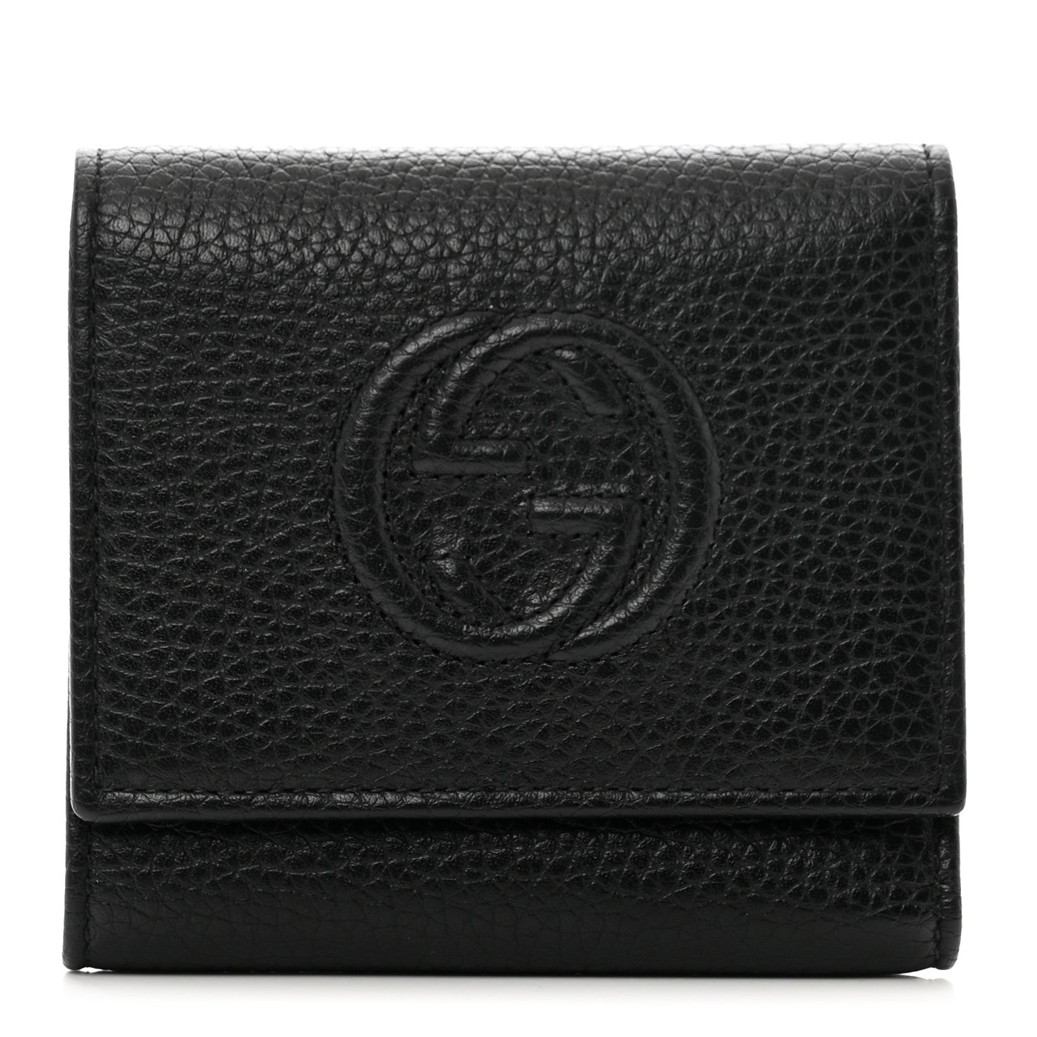 Gucci Pebbled Calfskin Soho Compact Flap Wallet Black 1 of 6