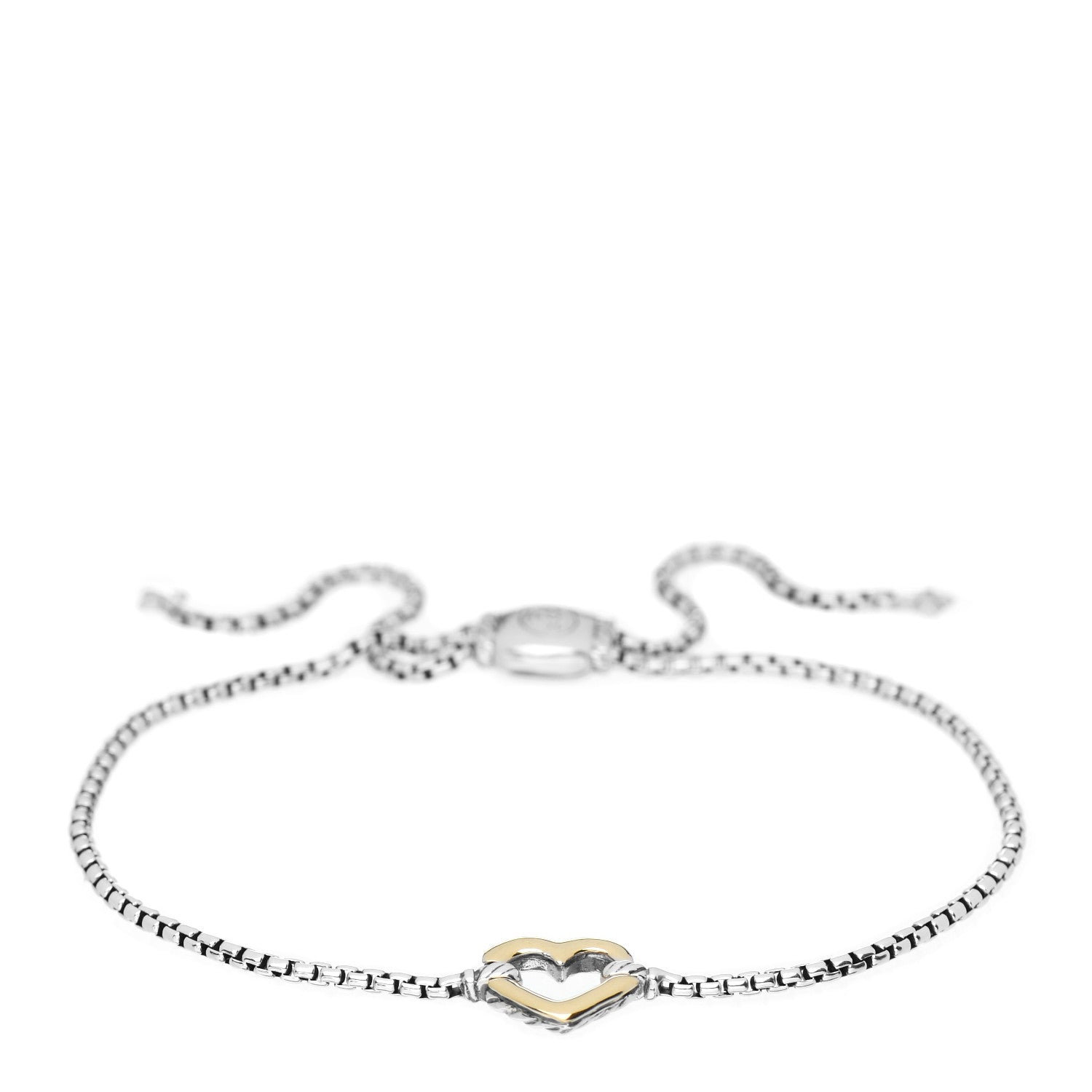 David Yurman Sterling Silver 18K Yellow Gold Cable Collectibles Heart Station Bracelet 1 of 4