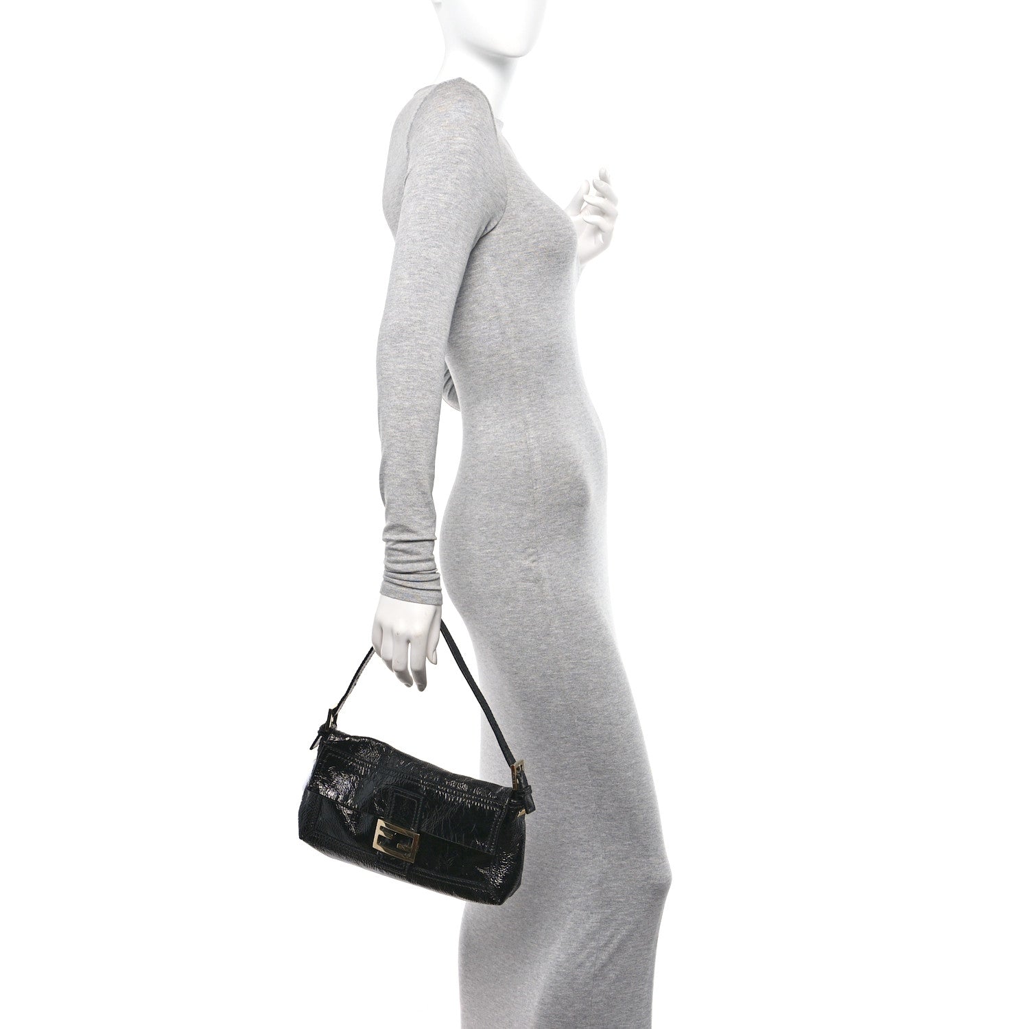 Fendi Vitello Naplak Medium Convertible Baguette Black 2 of 9