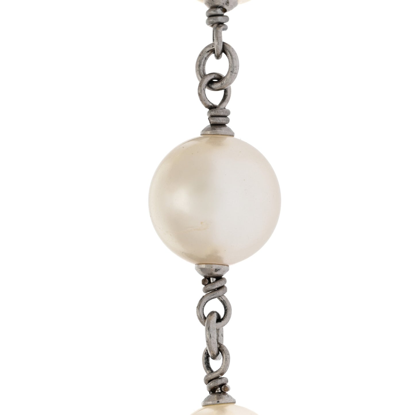 Graduated Pearl Crystal CC Long Necklace Silver