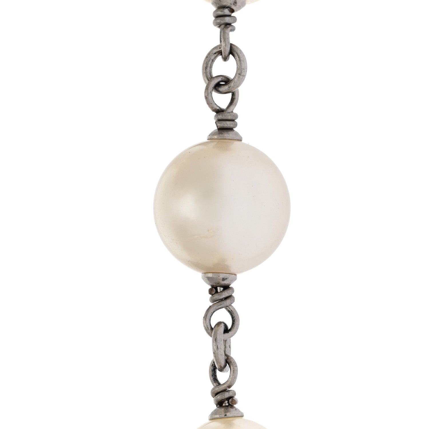 Chanel Graduated Pearl Crystal CC Long Necklace Silver 6 of 7