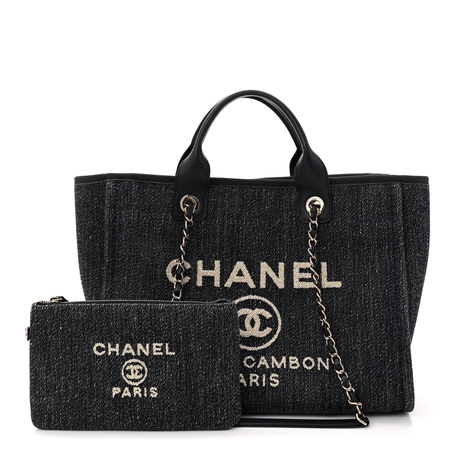 Chanel Denim Small Deauville Tote Dark Blue White 3 of 11