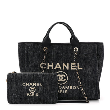 Chanel Denim Small Deauville Tote Dark Blue White 3 of 11