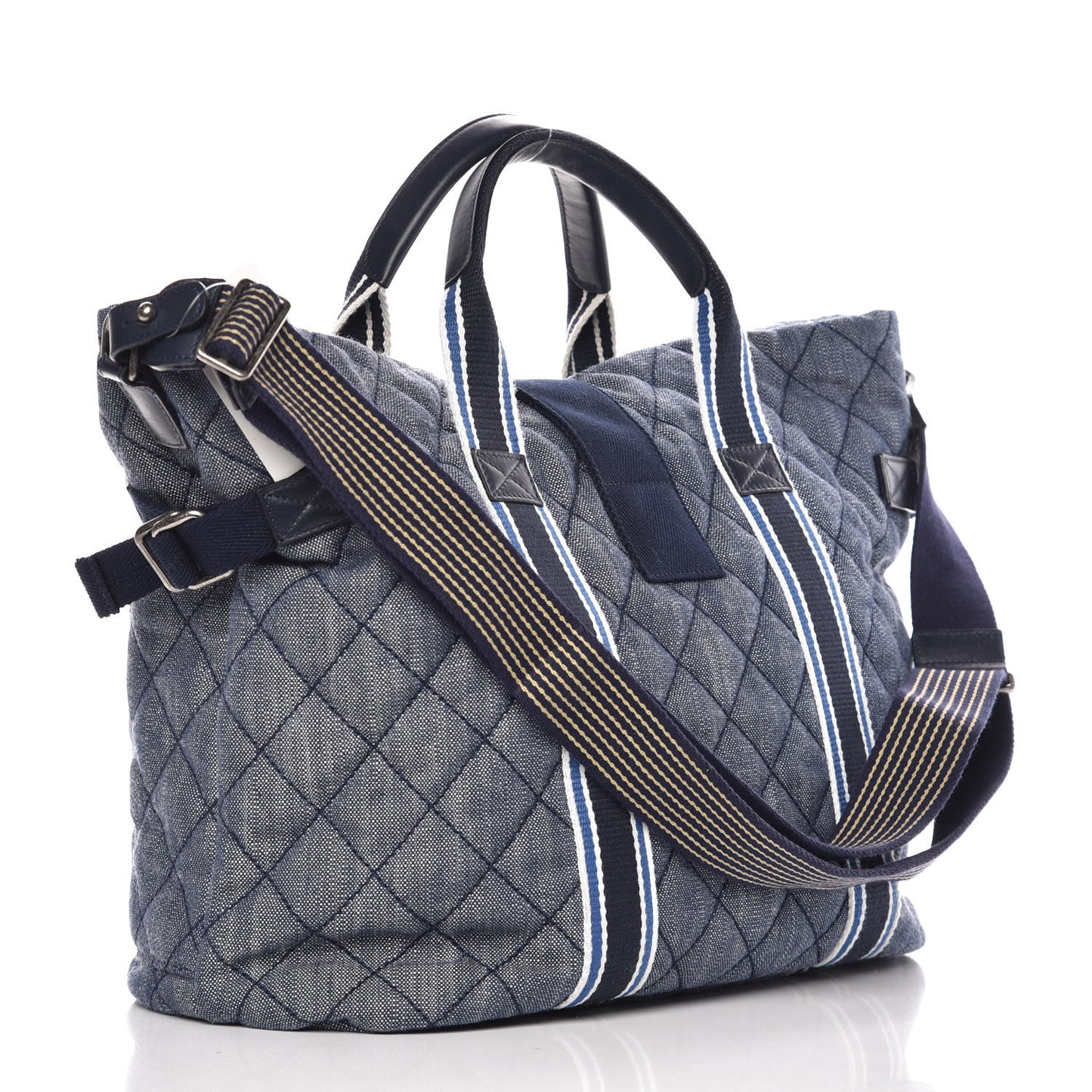 Denim Quilted Large Shopping Bag Navy White
