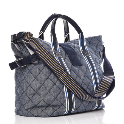 Chanel Denim Quilted Large Shopping Bag Navy White 3 of 9