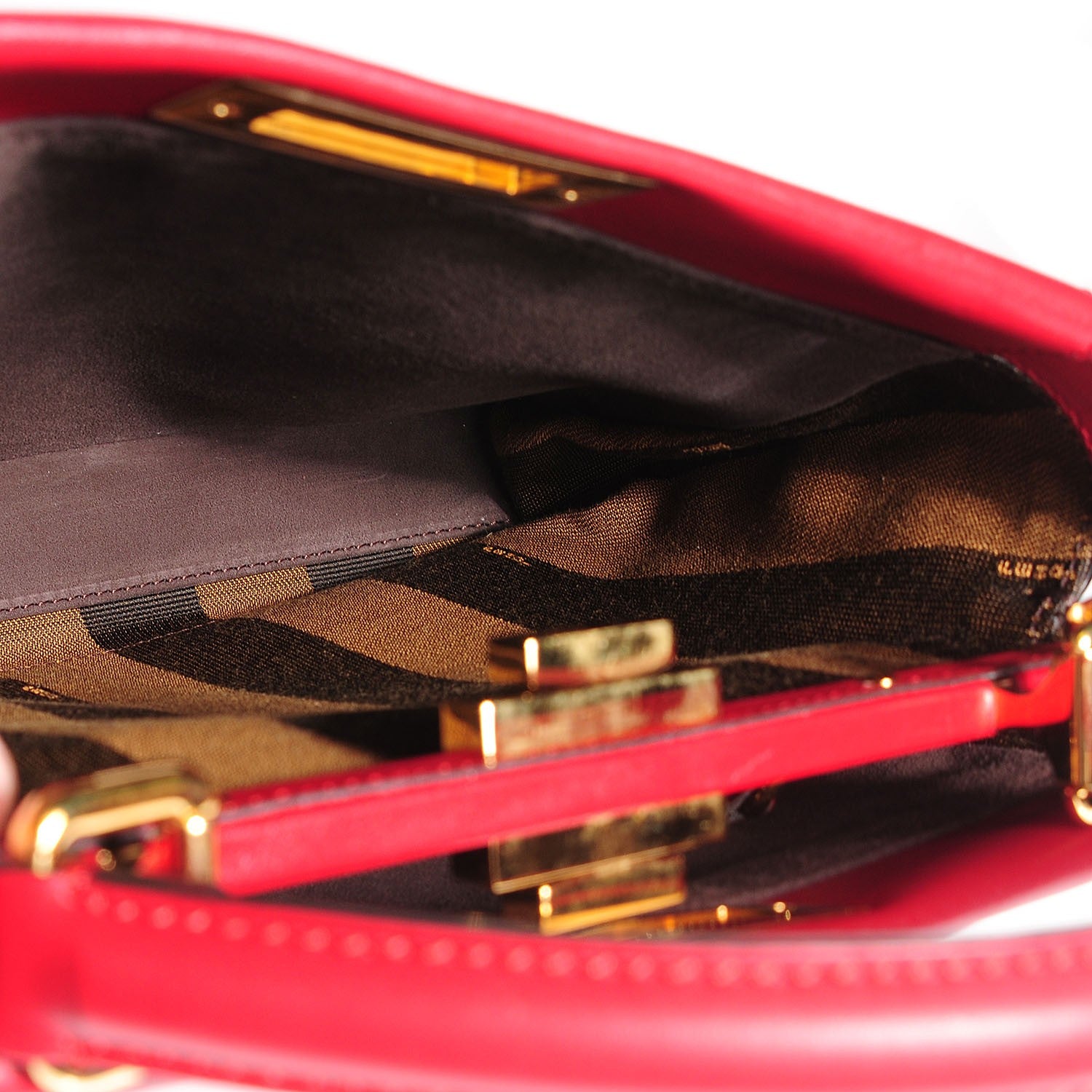 Fendi Vitello Morgan Fabric Jacquard Pequin Medium Peekaboo Iconic Satchel Mattone Tobacco Black 5 of 8
