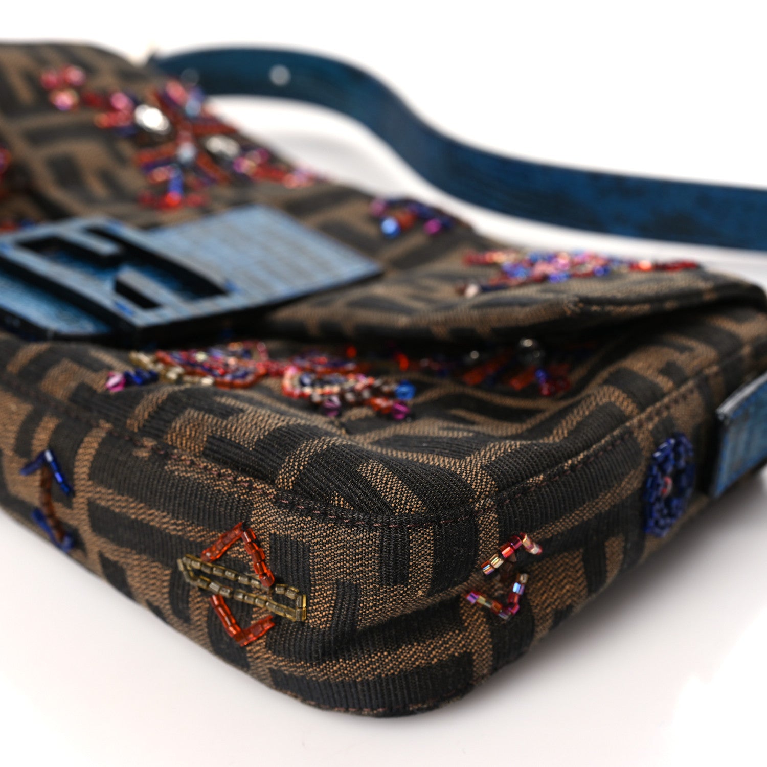 Fendi Zucca Lizard Embroidered Baguette Tobacco Multicolor 8 of 9