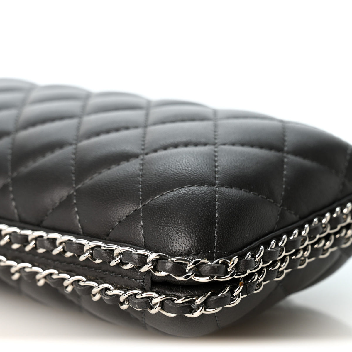 Lambskin Quilted Chain Around Clutch Grey