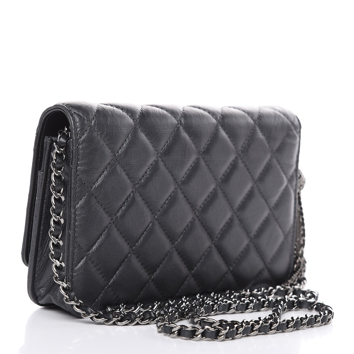 Chanel Iridescent Aged Calfskin Quilted Tassel Wallet On Chain WOC Dark Silver 3 of 12