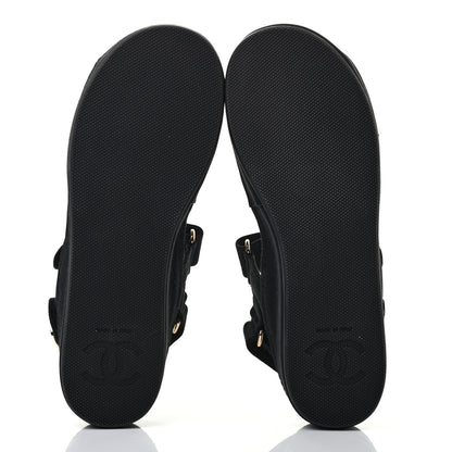 Chanel Grosgrain Crystal Logo Platform Sandals 35 Black 4 of 6