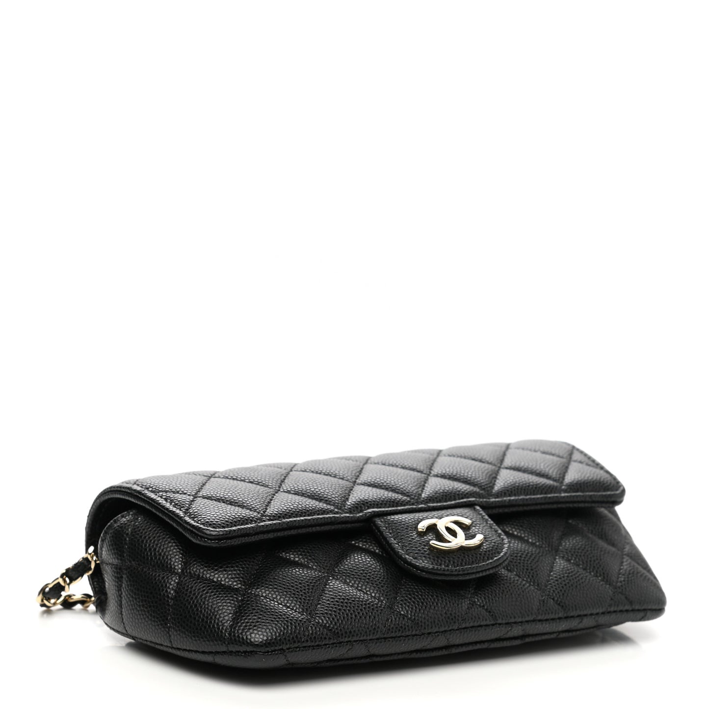 Caviar Quilted Glasses Case With Chain Black