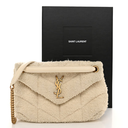 Saint Laurent Boucle Tweed Quilted Small Loulou Puffer Monogram Chain Satchel Crema Soft 12 of 12