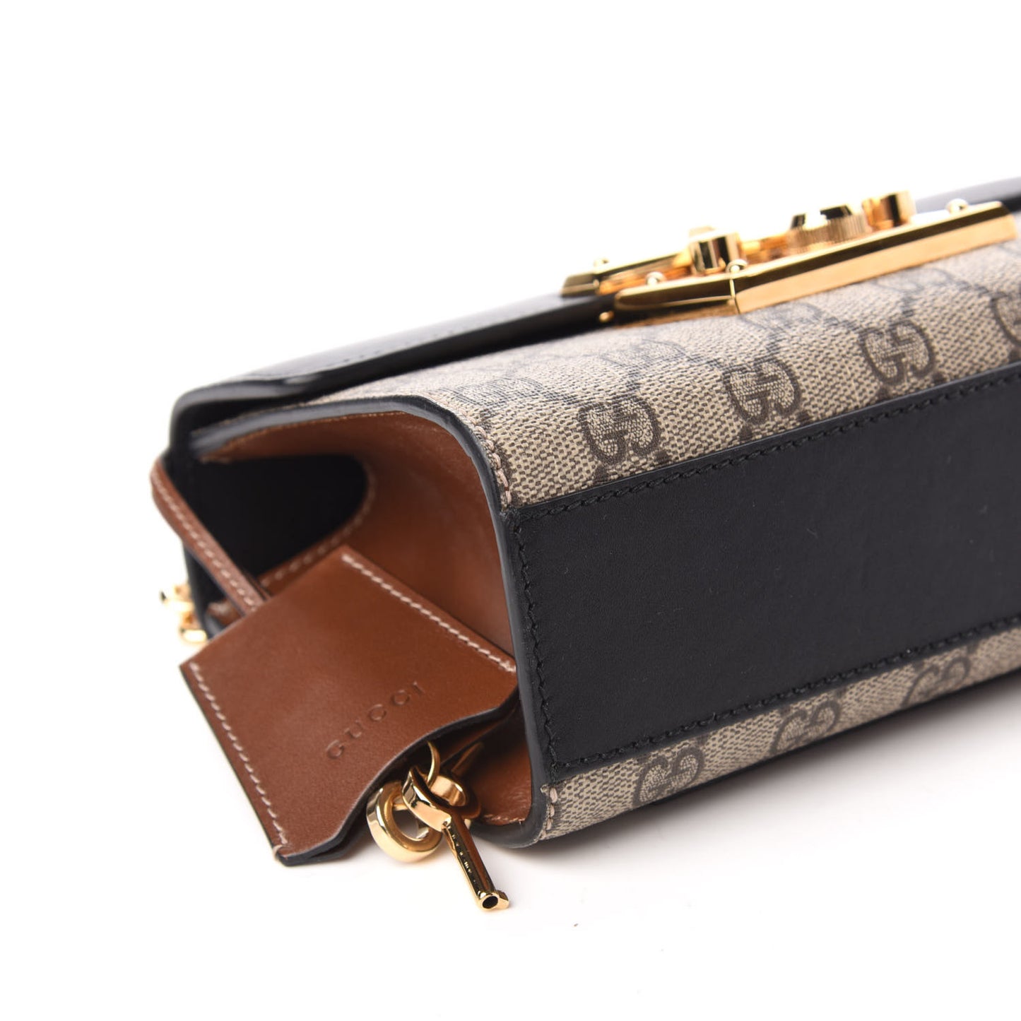 GG Supreme Monogram Calfskin Small Padlock Shoulder Bag Beige Black Cuir