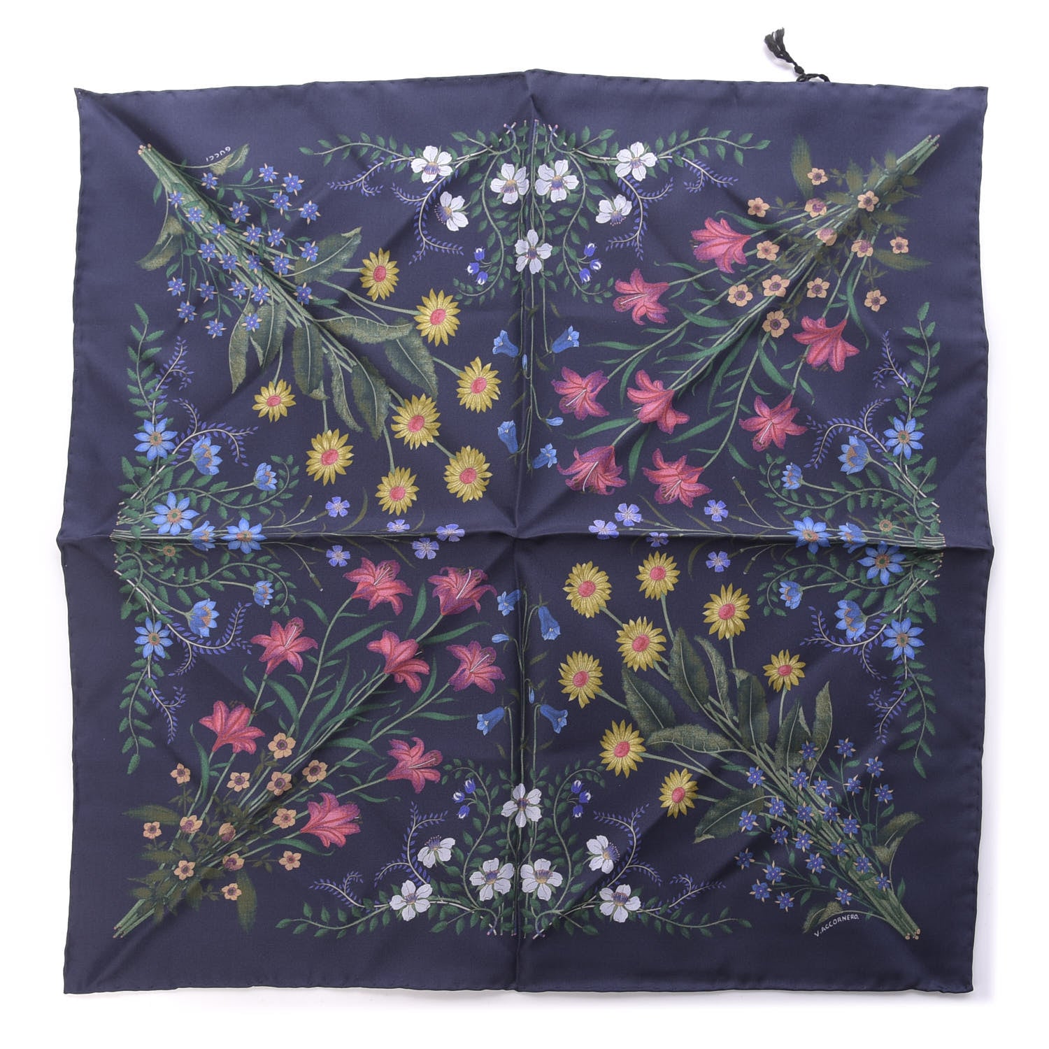 Gucci Silk Twill Nuovoflora Square Handkerchief Midnight Blue Blue 1 of 5