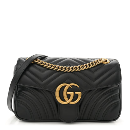 Gucci Calfskin Matelasse Small GG Marmont Shoulder Bag Black 1 of 10