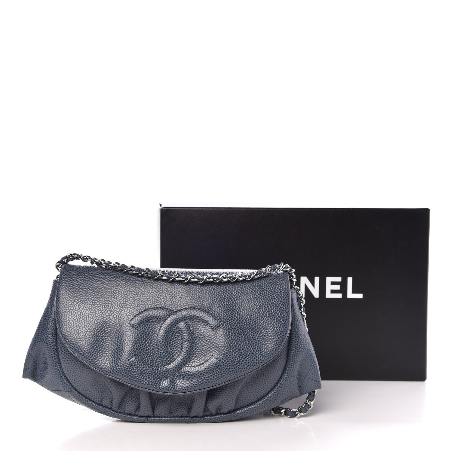 Chanel Caviar Half Moon Wallet On Chain WOC Blue 9 of 9