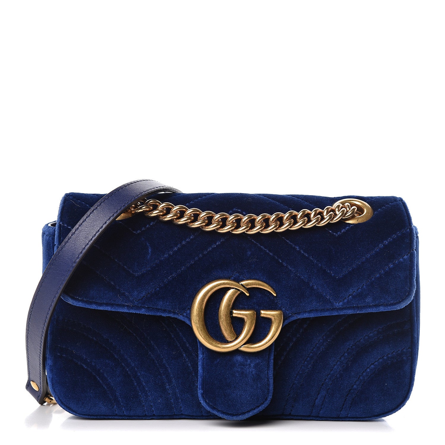 Gucci Velvet Matelasse Mini GG Marmont Shoulder Bag Cobalt Blue 1 of 11