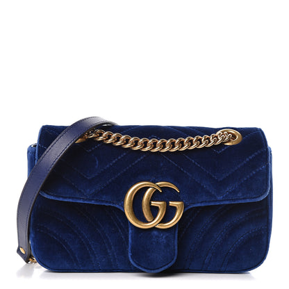 Gucci Velvet Matelasse Mini GG Marmont Shoulder Bag Cobalt Blue 1 of 11