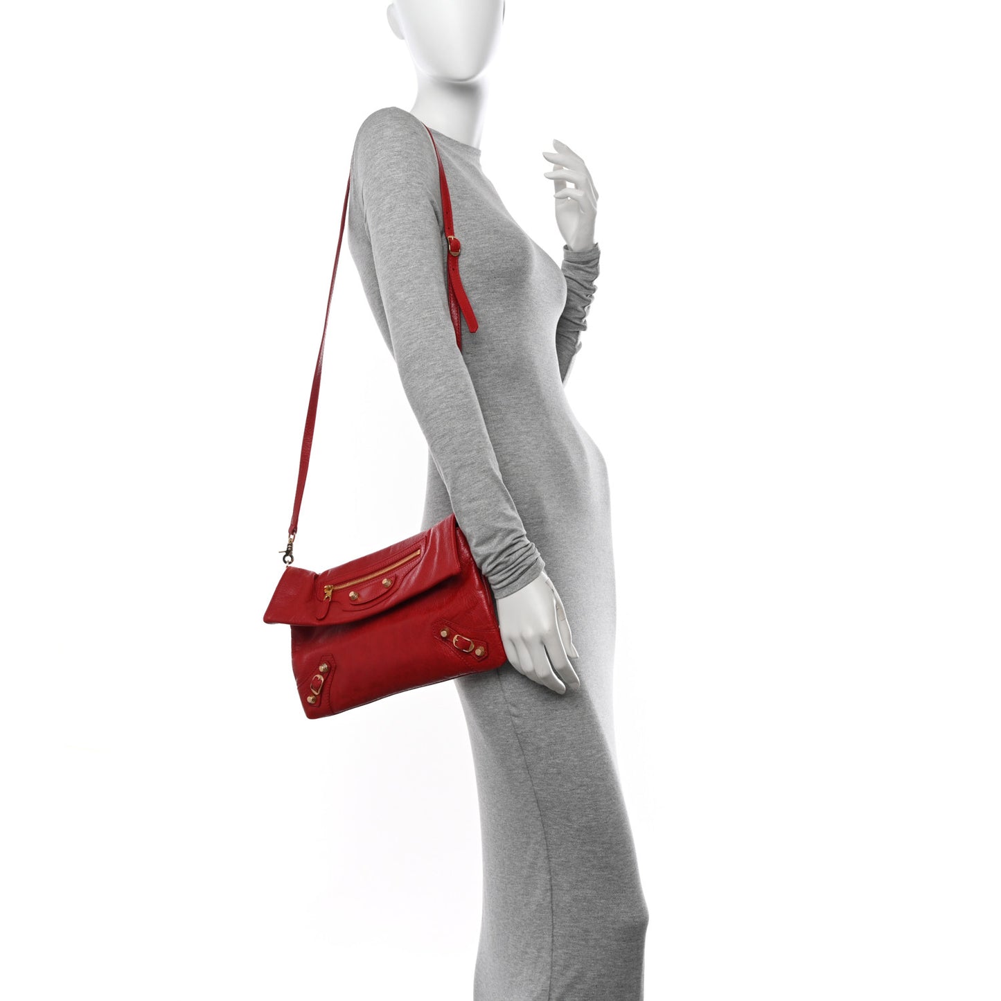 Agneau Giant 12 Gold Hardware Envelope Strap Clutch Rouge Lipstick