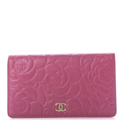 Chanel Lambskin Camellia Embossed Yen Wallet Fuchsia 1 of 11
