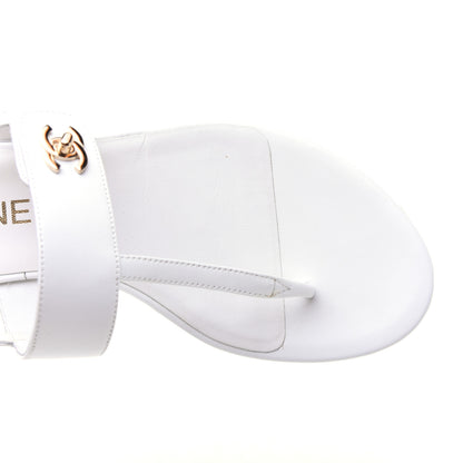 Chanel Lambskin CC Thong Sandals 37 White 19 of 20