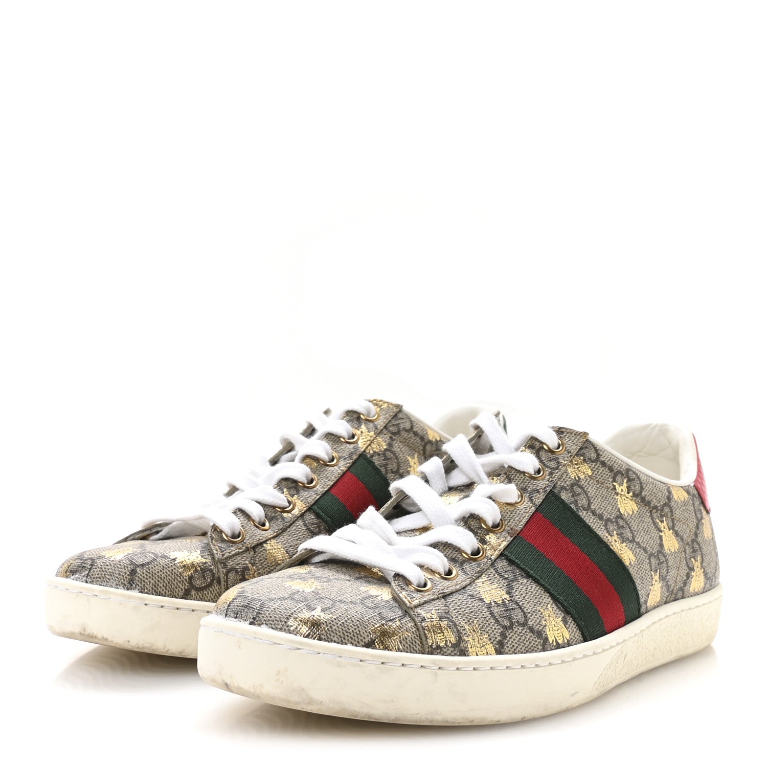 Gucci GG Supreme Monogram Bees Ayers Web Womens Ace Sneakers 36.5 Beige Oro Green Red 4 of 8