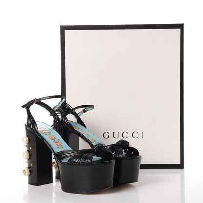 Gucci Malaga Kid Pearl Knot Platform Sandals 39 Black 10 of 10