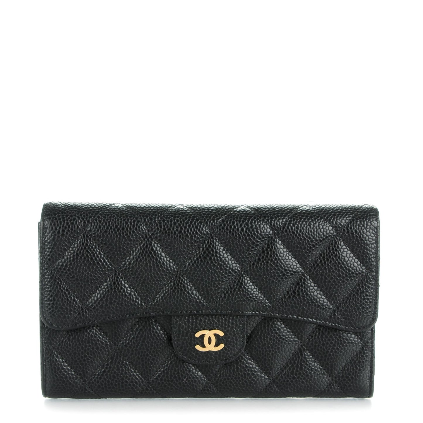 Caviar Quilted Large Flap Wallet Black