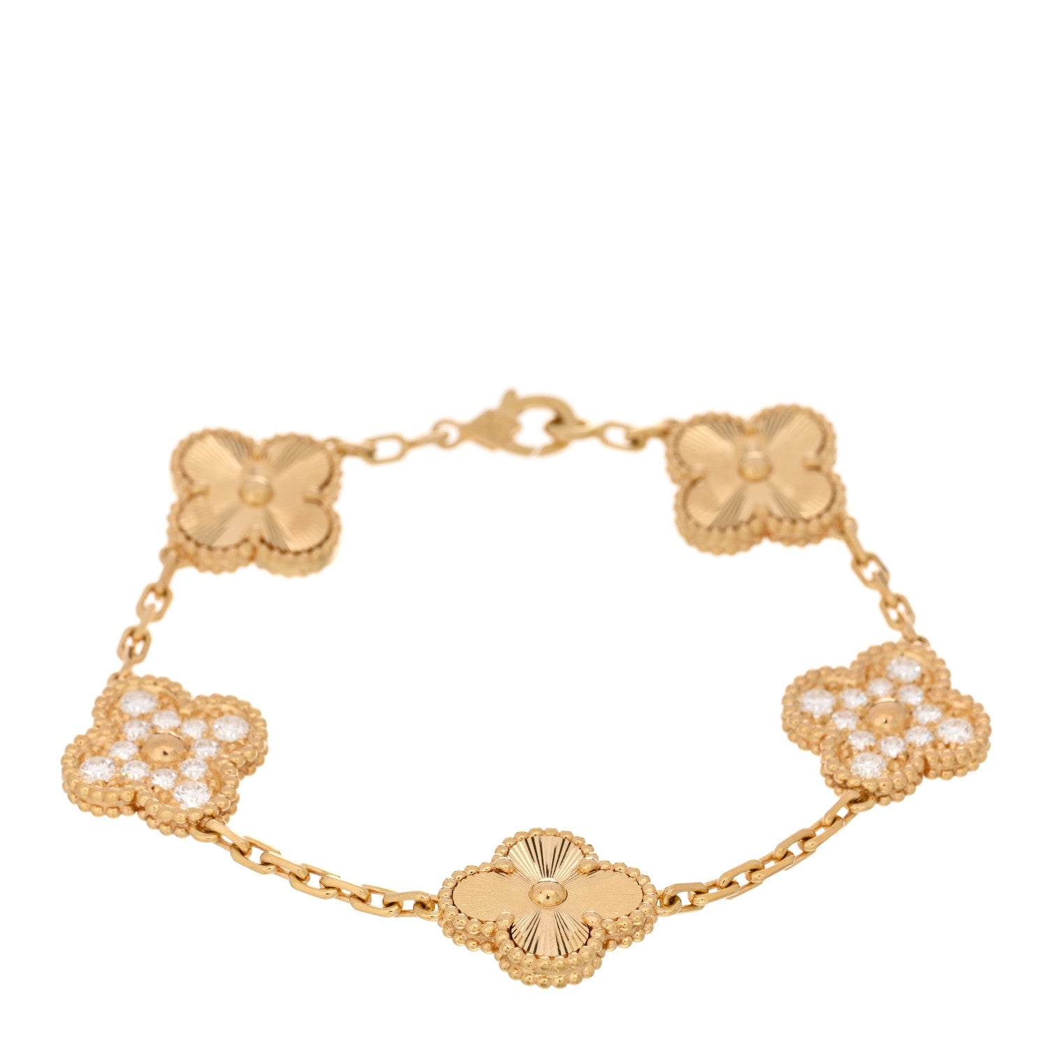Van Cleef & Arpels 18K Yellow Gold Diamond 5 Motifs Guilloche Vintage Alhambra Bracelet 1 of 5
