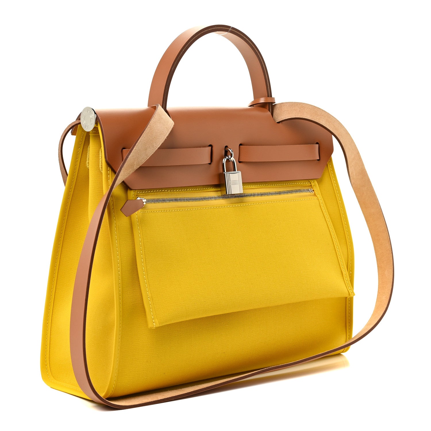 Hermes Toile Vache Hunter Herbag Zip 31 PM Natural Jaune De Naples 4 of 12