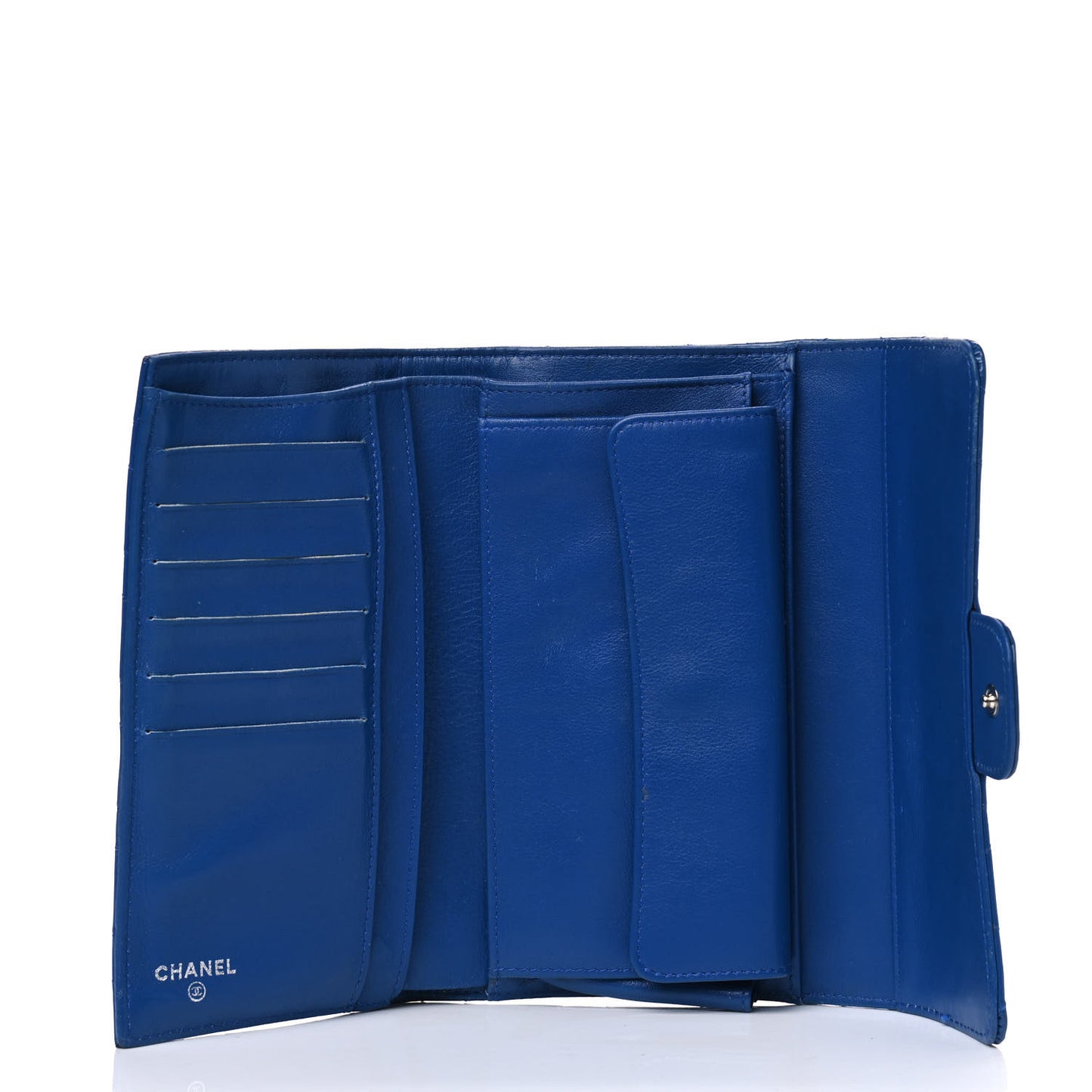 Patent Calfskin Quilted Large Flap Wallet Blue