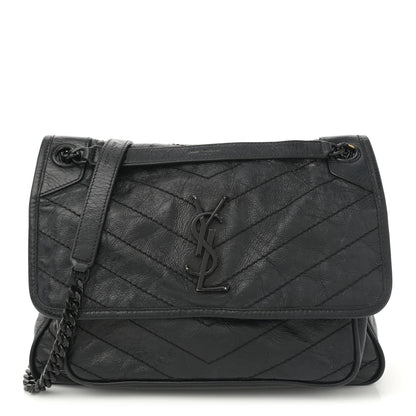 Saint Laurent Crinkled Calfskin Matelasse Monogram Large Niki Chain Satchel Black 1 of 12