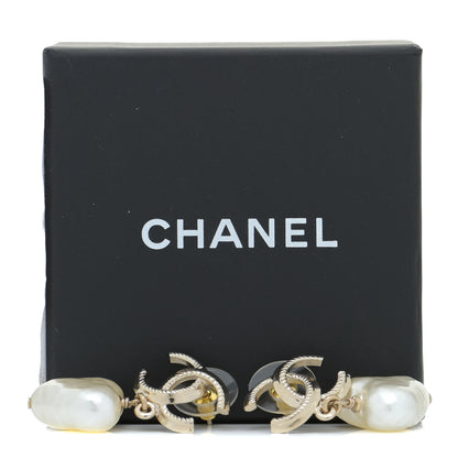 Chanel Pearl CC Heart Drop Earrings Gold 5 of 5