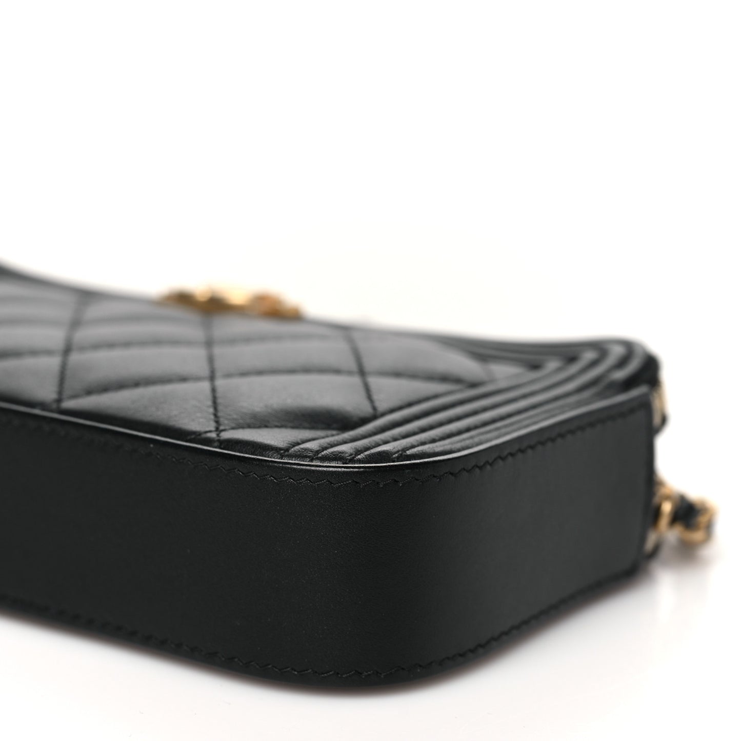 Lambskin Quilted Small Boy Clutch With Chain Black