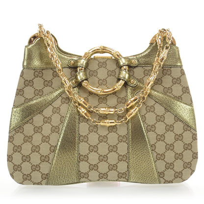 Gucci Monogram Bamboo Chain Shoulder Bag Metallic 1 of 8