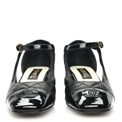 Chanel Lambskin Patent Quilted Cap Toe Mary Jane Flats 38.5 Black 3 of 10